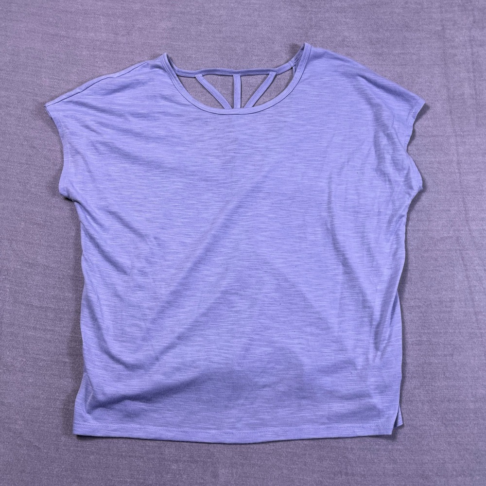 Gaiam Strappy Back Slub Knit‎ Active T-Shirt Women Size S Purple Rayon Blend